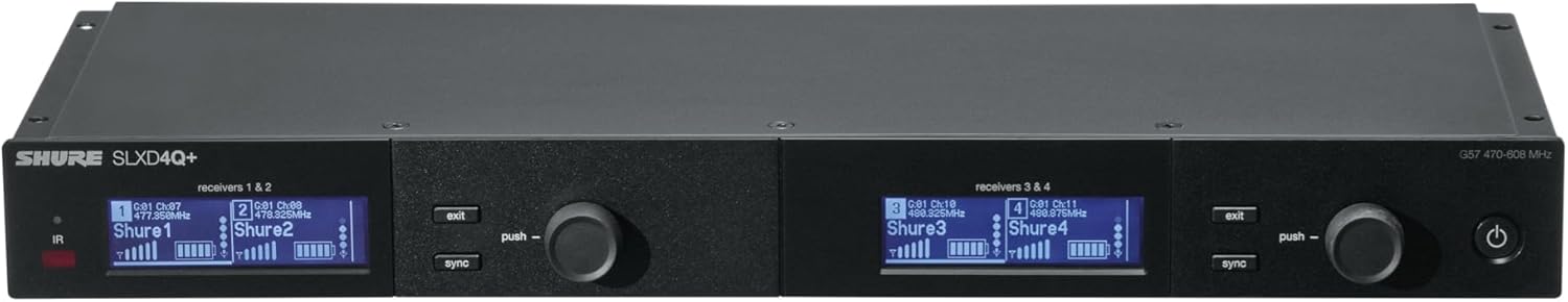 Shure SLX-D Digital Wireless Quad Receiver - 24-Bit Audio, 138MHz Wide Tuning Range, Space-Saving Design for 4 Channels (SLXD4Q+=-G57)