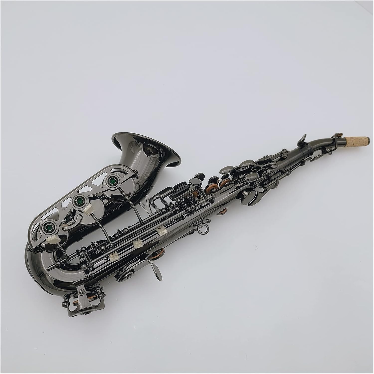 Sax Beginners Kit Curved Soprano Saxophone B Flat Black Nickel Plated Professional Musical Instrument with Case Wind Instrument (Color : Dark Grey)