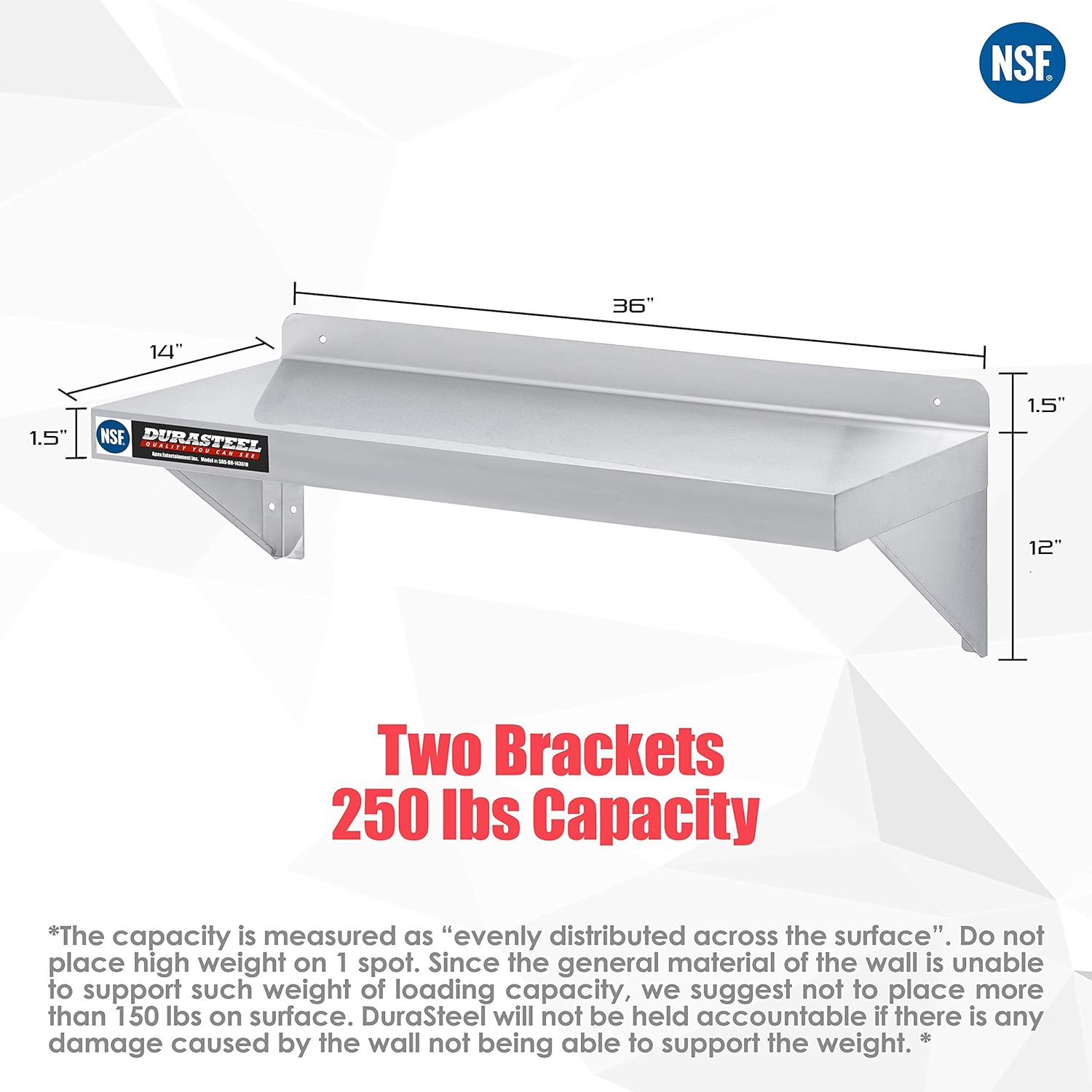 DuraSteel Heavy Duty Wall Mount Shelf - 36