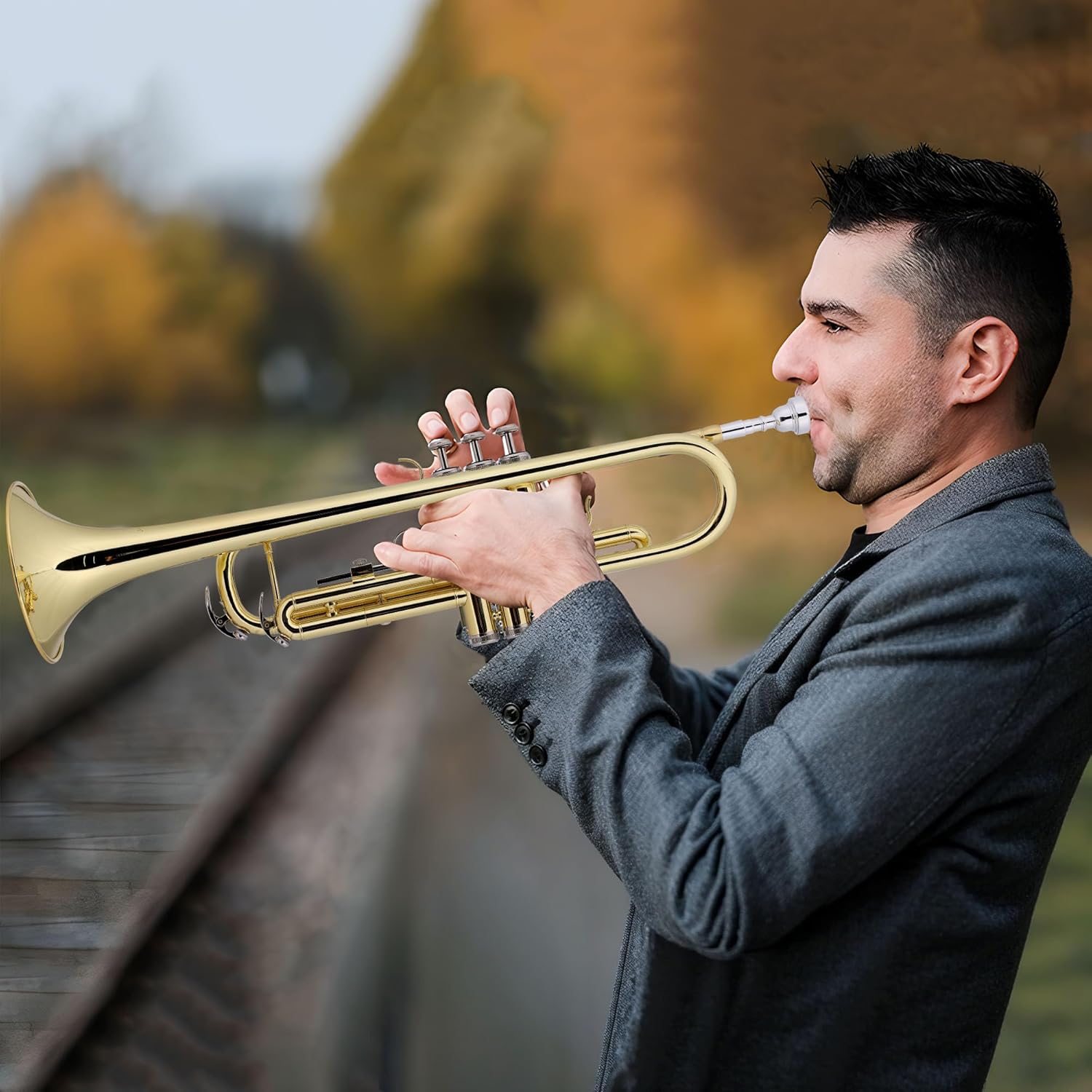 Aileen Lexington Standard Gold Bb Student Model Trumpet Includes Hard Case, Cleaning Rod and Cloth, Gloves