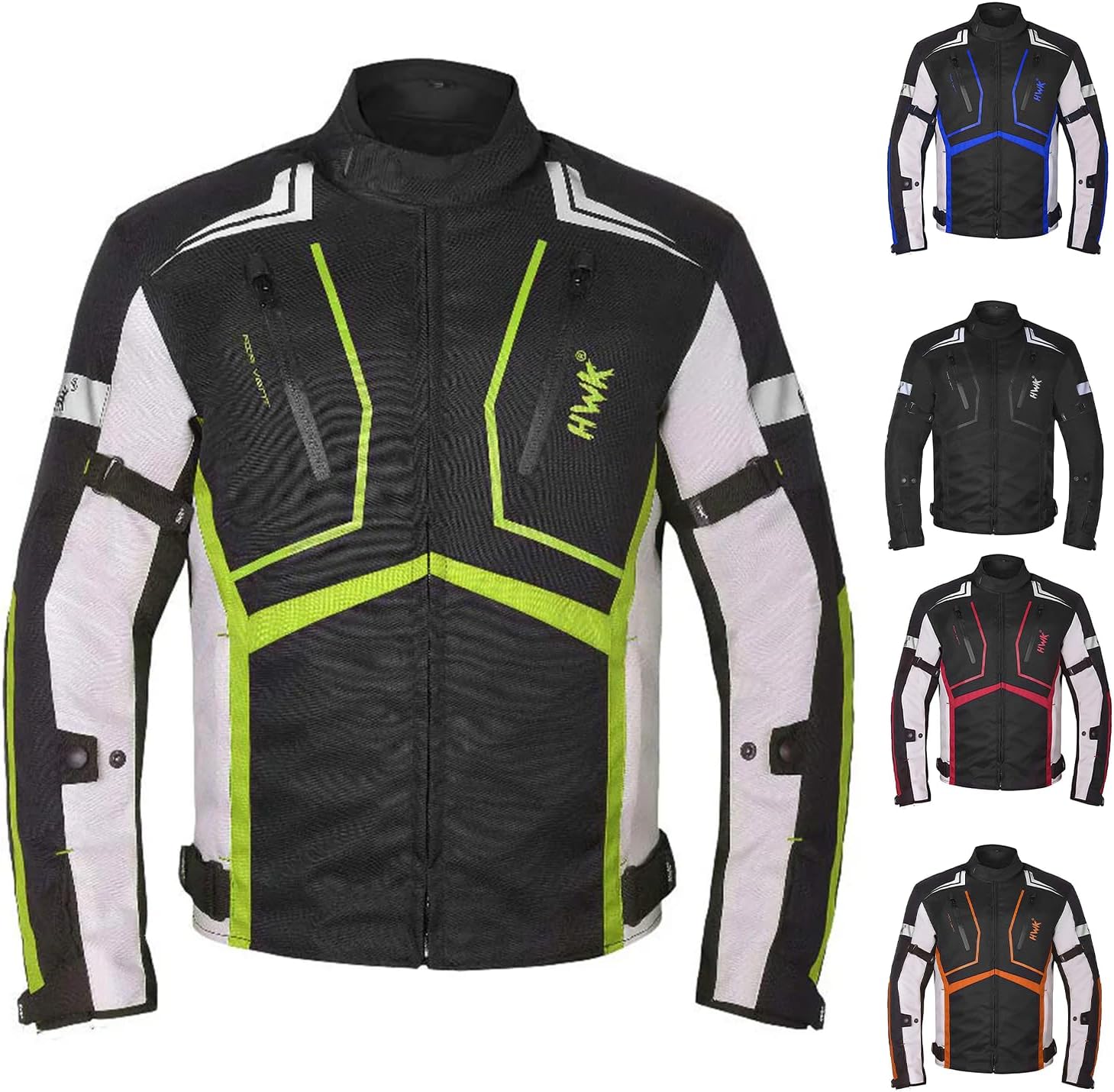 HWK Scorpion Motorcycle Jacket for Men & Women, Motorcycle Gear with Body Armor Foam Padding and Breathable Cordura Fabric, Reflective Motor Bike Jacket for Improved Visibility - Hi-Vis Green, Large