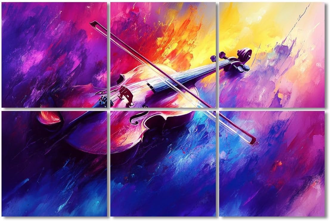 6 Pack Art Acoustic Panels Sound Absorbing Music Graffiti Cello Instrument Colorful Musical Violin Bow Abstract Decorative Soundproof Wall Panels Self Adhesive for Recording Studios Office 72