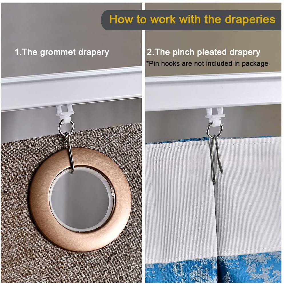 Aluminum alloy ceiling curtain tracks with hooks & corner connectors (Set of 2), heavy-duty room partition curtain rod tracks, suitable for living rooms, bedrooms, and bathroom(6-9 ft Track Set)White