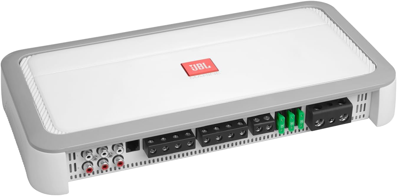 JBL MA5055 - High Performance 5-Channel Marine Amplifier, 100 watts RMS x 2 bridged at 4 ohms + 500 watts RMS x 1 at 2 ohms, preamp and Speaker-Level inputs
