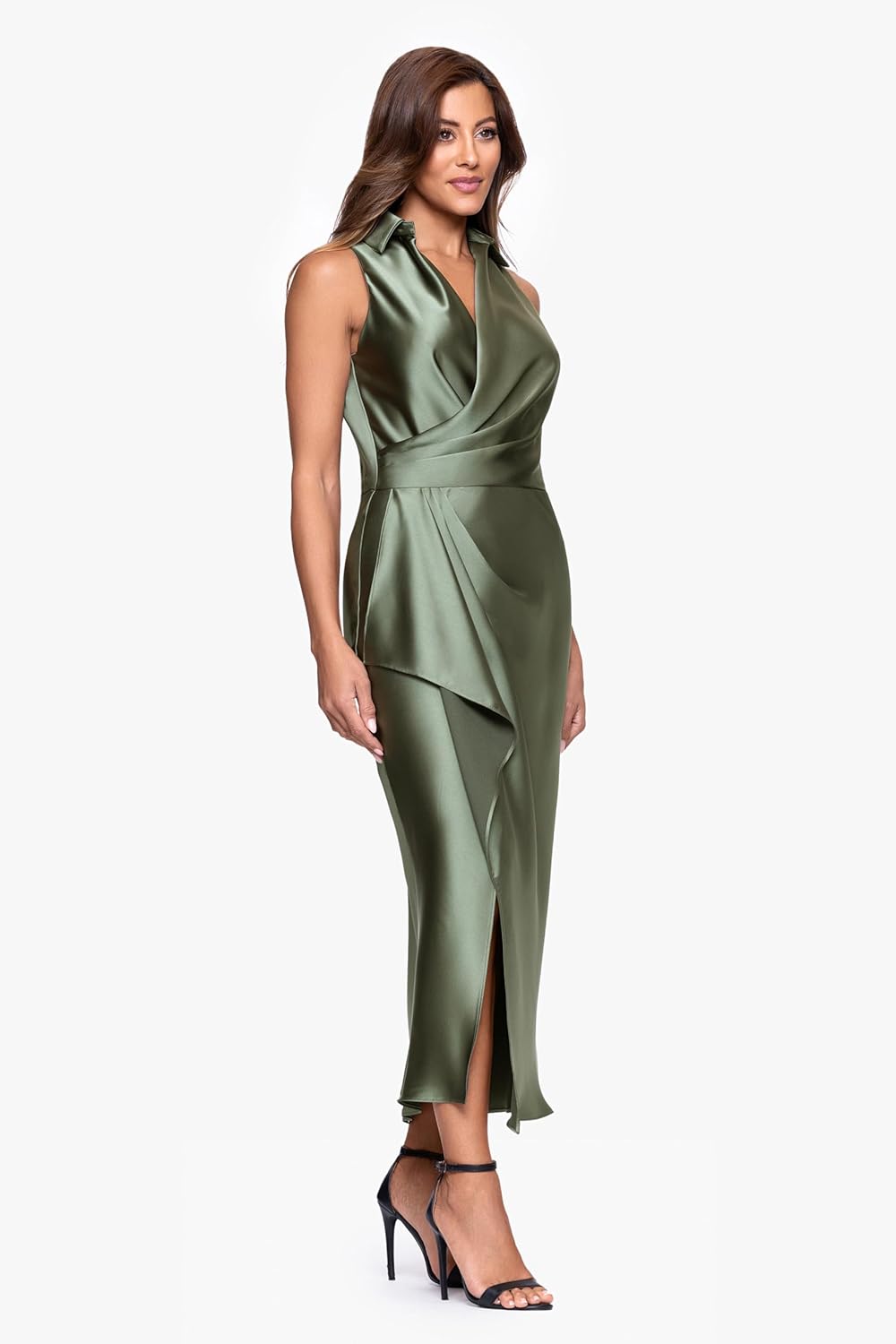 Xscape Womens Midi Satin Collared Top Dress