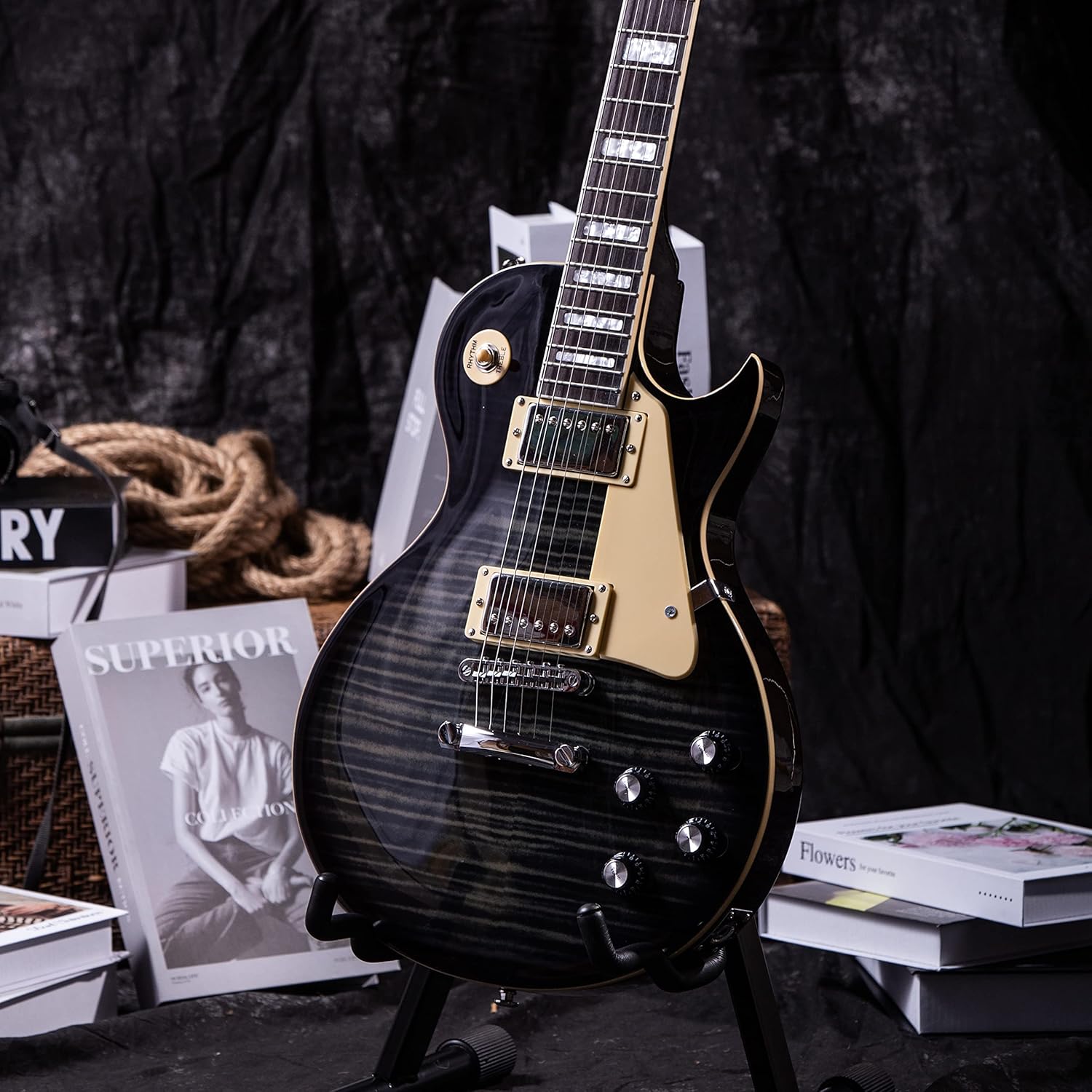 Grote Electric Guitar Solid Body LPYS-006 Maple Neck, Stainless Steel Frets, Ideal for All Levels, with Gigbag(Black)