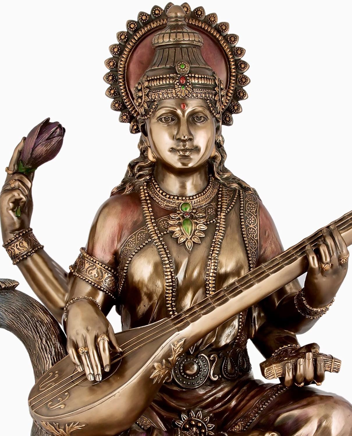 Sri Krishna Culture-New Large Sitting Saraswati Playing Sitar -Antique Finish-Height-25 Inches