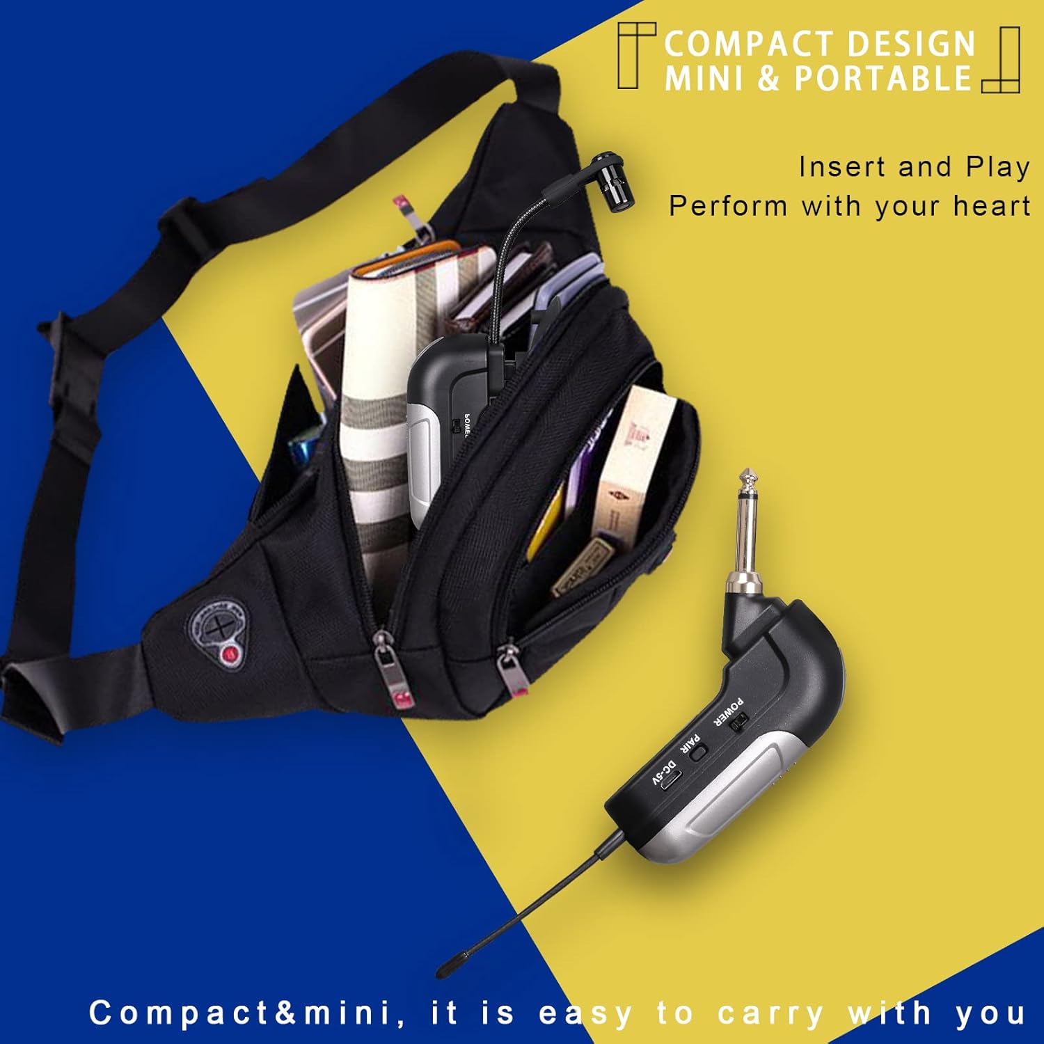 Saxophone Wireless musical instrument pickup, Professional Microphone Wireless Instrument UHF Pickup Mic Receiver & Transmitter System, Clip-on for Saxophone/French Horn/Trumpet wind instruments