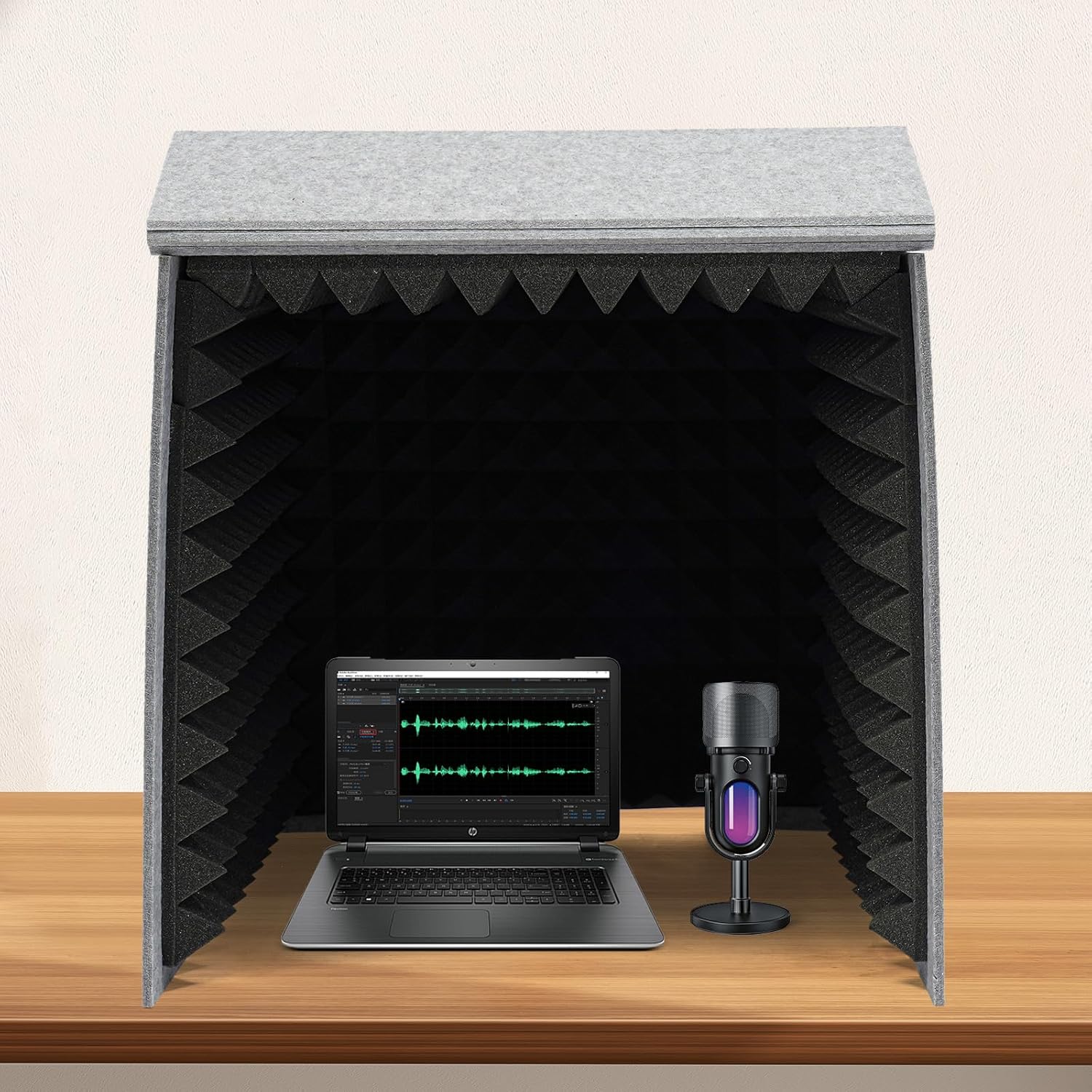 Portable Vocal Recording Booth Desktop Soundproof Cover Modern Square Sound Proof Box Vocal Absorbing Shield Music Recording Equipment Filter Vocal for Microphone Studio Sound Recording (Gray&Black)