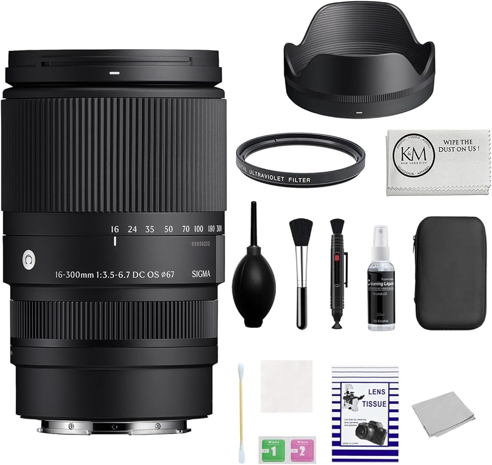 Sigma 16-300mm f/3.5-6.7 DC OS Contemporary Lens Compatible with Canon RF (APS-C) Bundle with UV Filter + Cleaning Kit + Microfiber Cloth (4 Items)