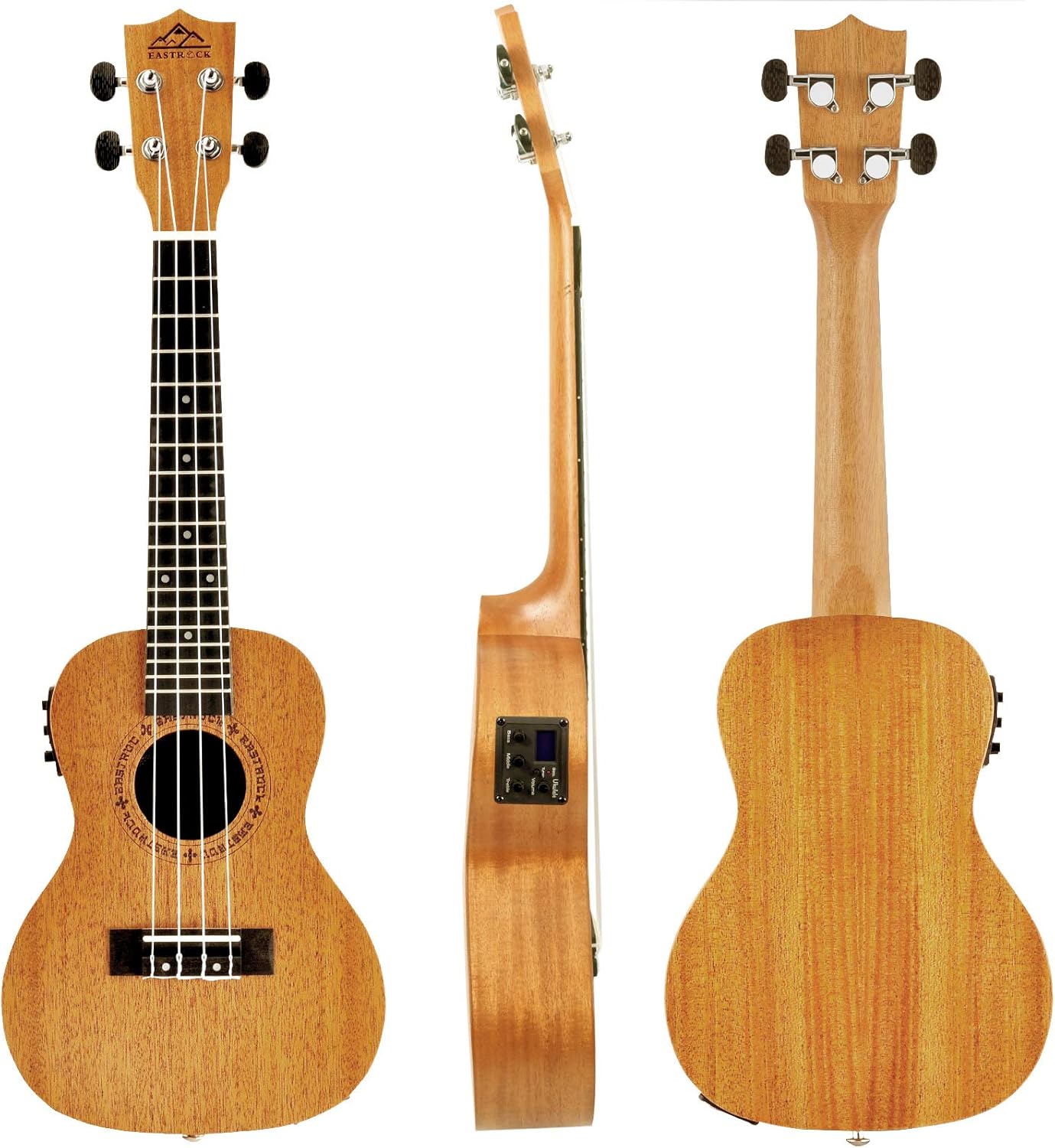 EASTROCK Concert Ukulele Mahogany Beginner Electric Built-in Digital Tuner Ukelele 23 inch Big PackageKit. Ukulele Ukalalee Suitable for adults, Beginners. (23-Mahogany-EQ)