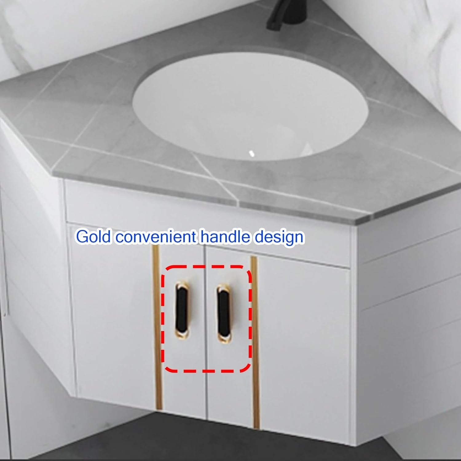 Corner Bathroom Sink, Corner Bathroom Vanity, Ceramic Bathroom Corner Sinks, Mount Bathroom Sink, Corner Wall Mount Bathroom Sink, Corner Balcony Sink with Storage Container(Gray)