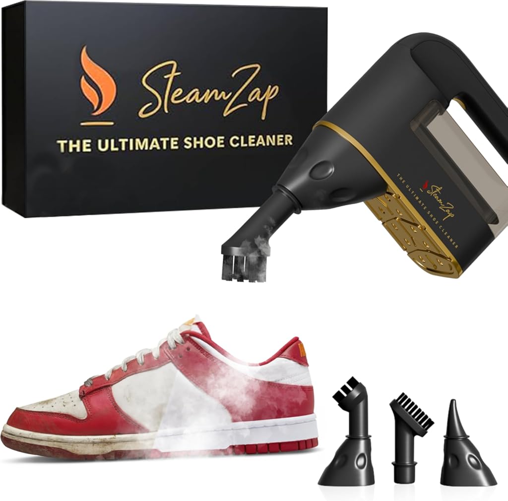 Handheld Shoe Steam Cleaner – All-in-One Shoe Care with Pro Steam Power | 5 Attachments to Clean, Deodorize & Remove Creases from Sneakers, Dress Shoes & Boots