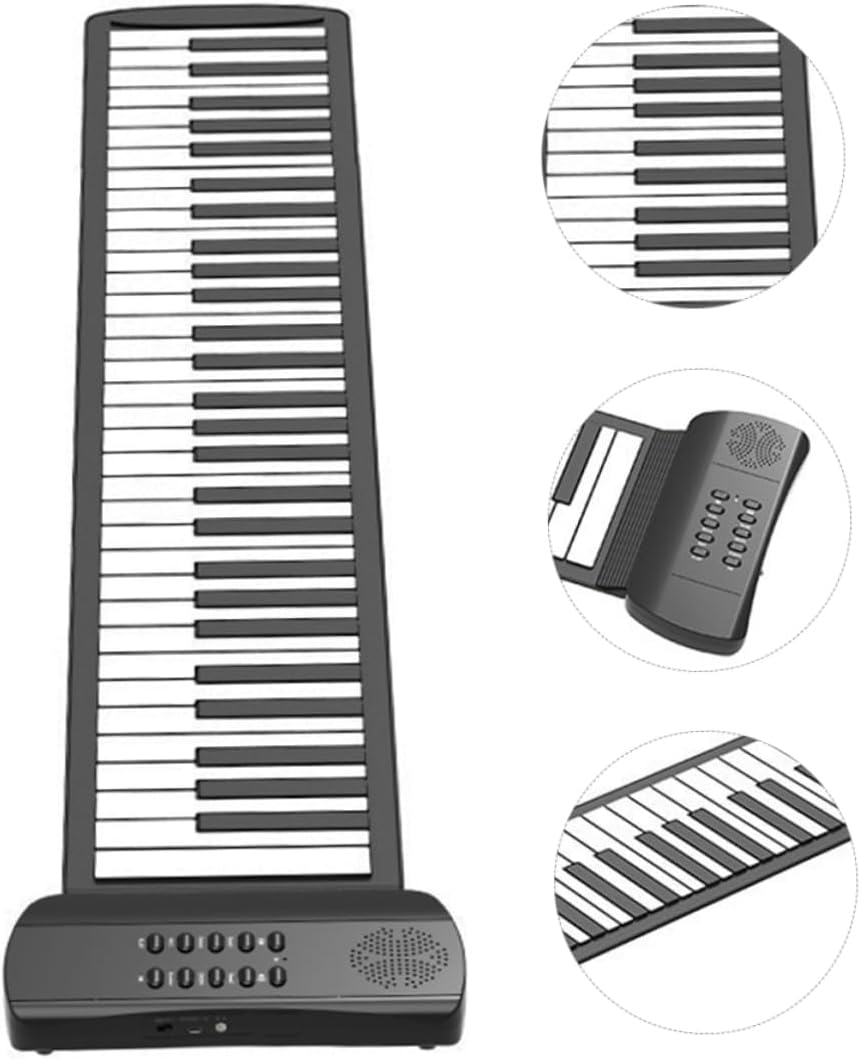 Yardwe 61-key Roll-up Piano Keyboard for Boys and Girls Beginners Folding Electronic Piano High-fidelity Speakers