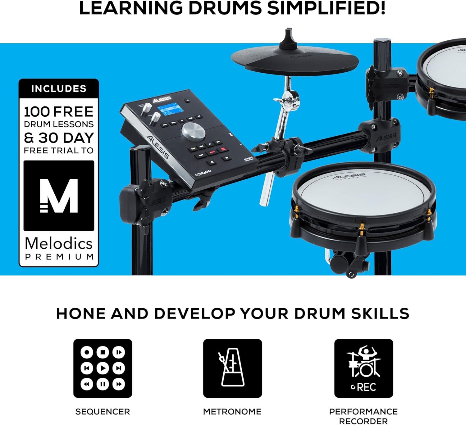 Alesis Drums Command Mesh SE Kit - Electric Drum Set with Quiet Dual Zone Mesh Pads, USB MIDI Connectivity and 600+ Electronic & Acoustic Drum Sounds black