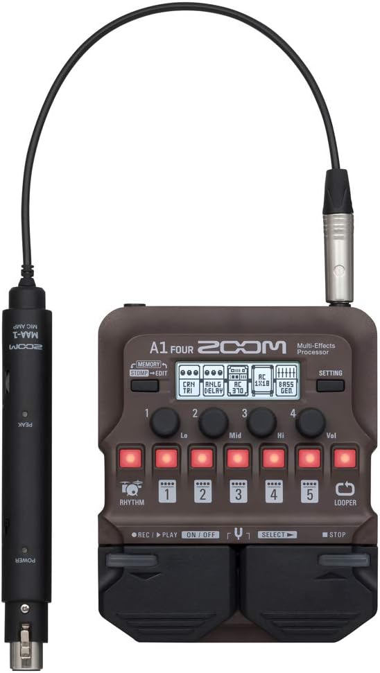 Zoom A1 FOUR Acoustic Instrument Multi-Effects Processor Pedal, Acoustic Modeling, Looper, Rhythm Section, For Guitar, Saxophone, Trumpet, Violin, Harmonica, and Upright Bass