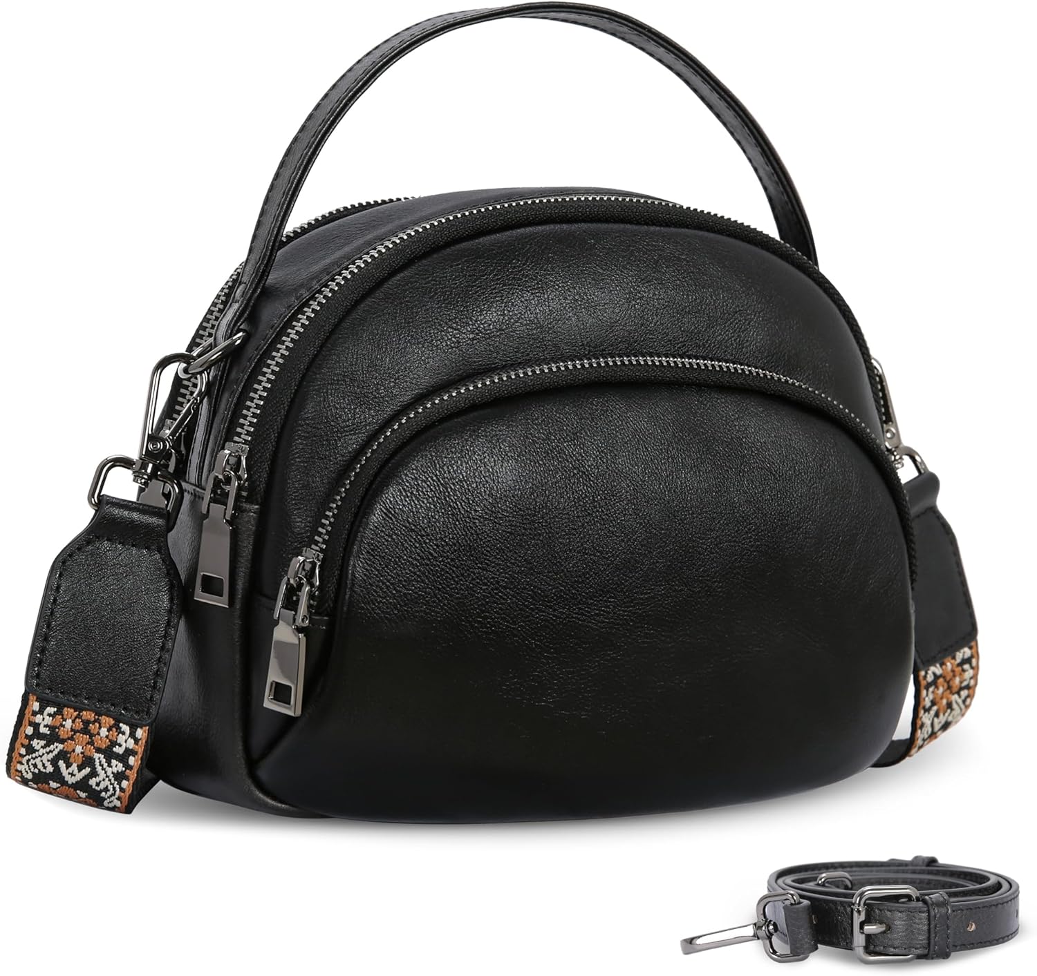 HESHE Genuine Leather Crossbody Bags Leather Purses for Women Vintage Small Shoulder Handbags with Multi-Pockets