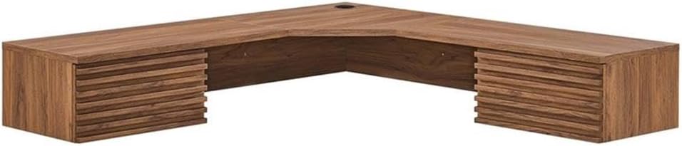 Pemberly Row Wall Mount Corner Modern Wood Office Desk in Walnut