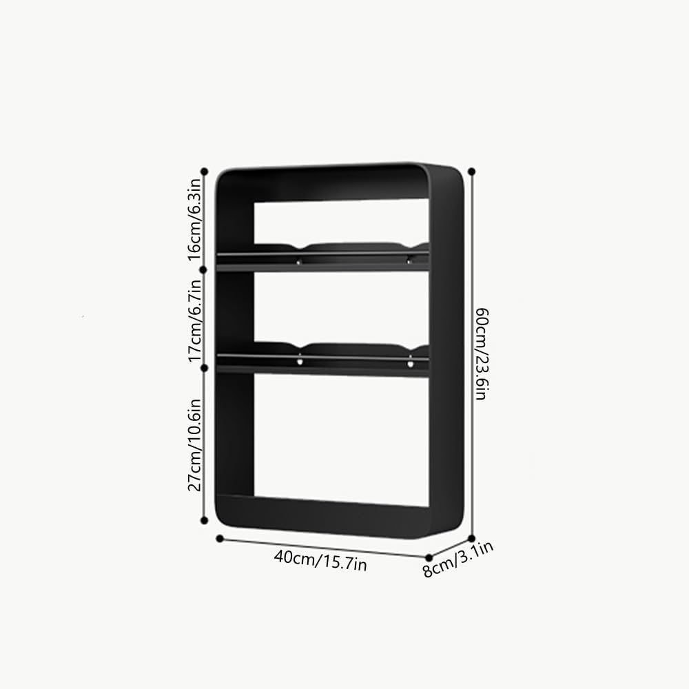 Multi-Layer Wall Mounted Bathroom Shelves, Punch-Free Makeup Organizer, Metal Wall Hanging Spice Rack, Multifunctional Wall Shelves for Kitchen, Bathroom or Living Room(White,Medium)