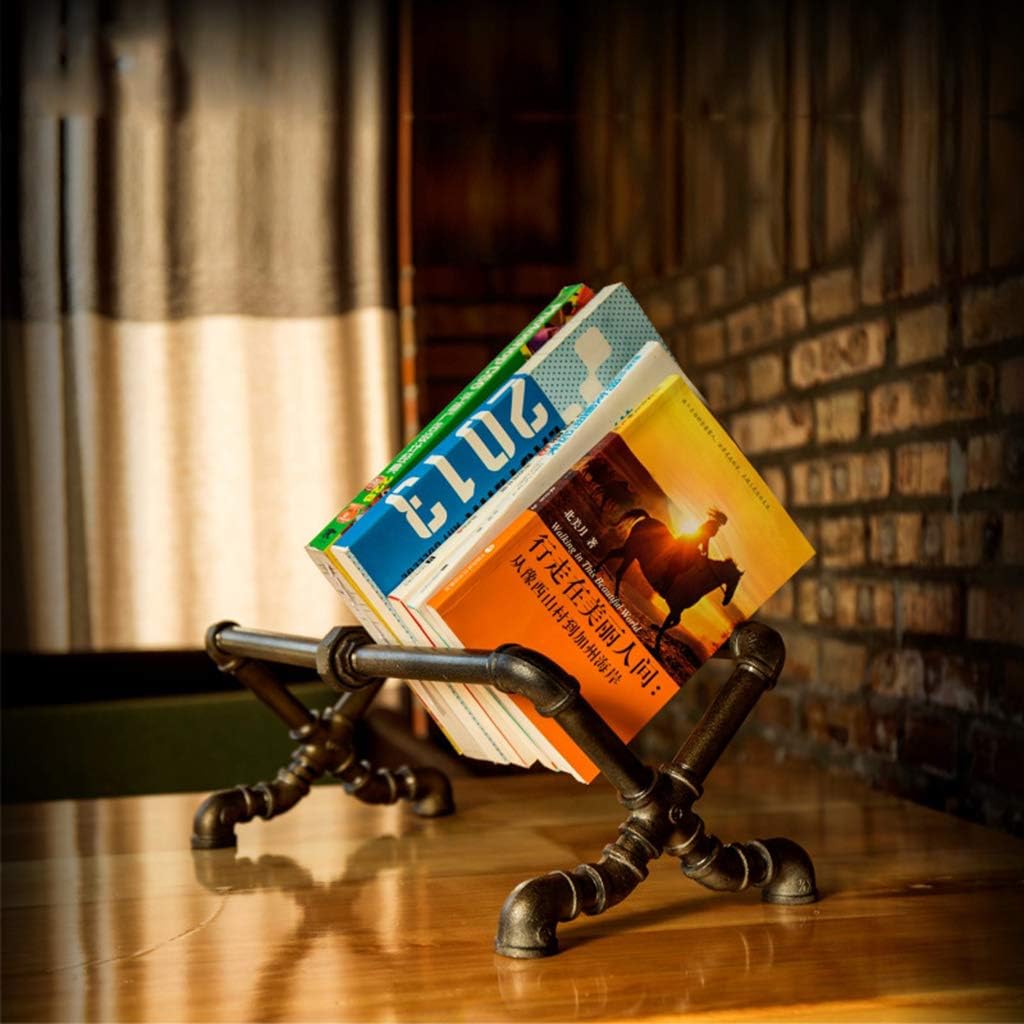 JHSLXD Vintage Bookshelf Loft Industry Water Pipe Shelf Creative Metal Wrought Iron Show Storage Rack L44W20H18CM,Retro Color