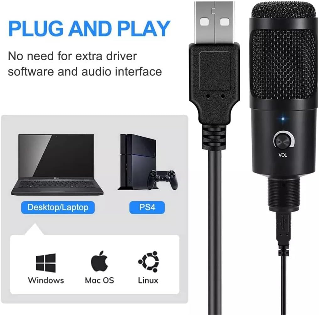USB Microphone with Arm Condenser Computer Microphone Stand with Ring Light Studio Kit Suitable for Game Video Recording