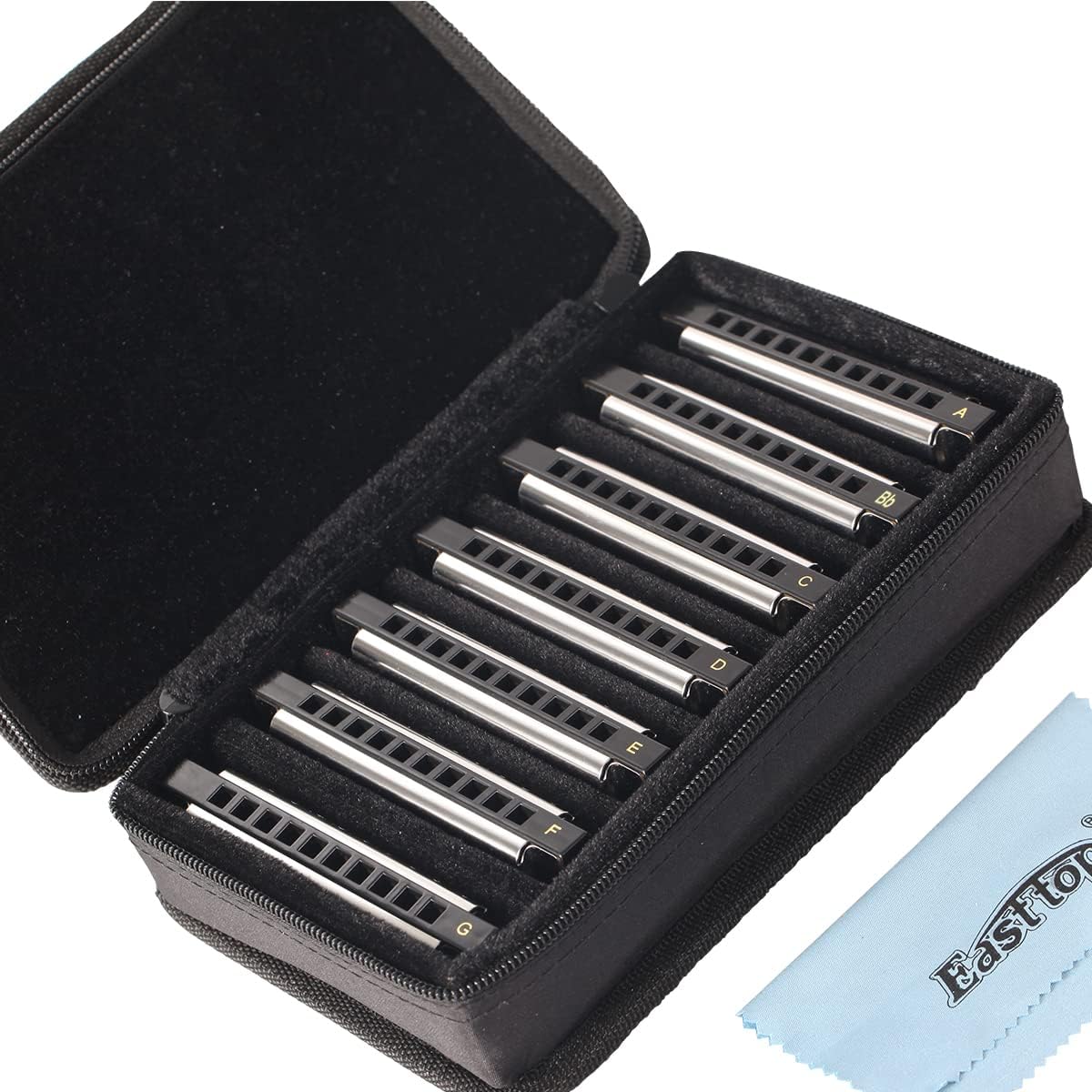 East top Harmonica Set of 7, 10 Holes 7 Colors Diatonic Blues Harmonica Set For Adults, Professionals and Students, as a Gift
