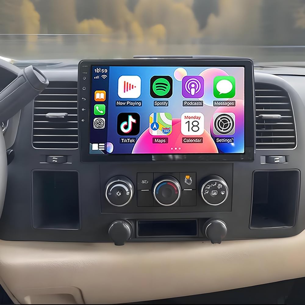 Double Din Car Stereo Radio Upgraded for GMC Sierra 3500 HD 2007-2014 GPS Navi Head Unit 10.1 inch Touch Screen Android 14 Wireless Carplay Android Auto-/FM/SWC/WiFi/Bluetooth/Camera