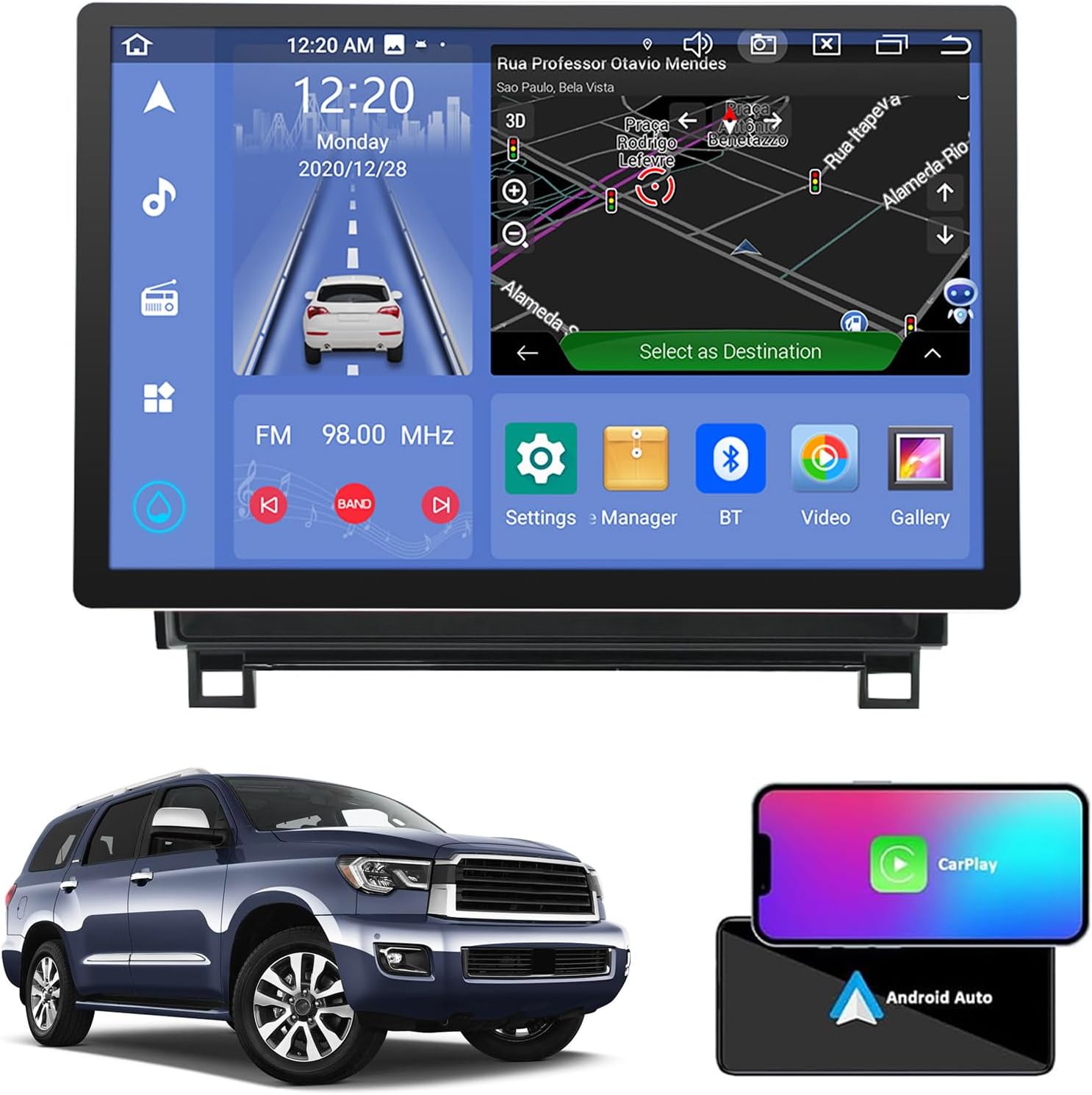 13.3 Inch Touchscreen Car Stereo Radio for Toyota Tundra 2006-2013/Sequoia 2013-2019, Android 13 Multimedia Head Unit Supports Bluetooth, GPS, CarPlay, Android Auto, Reverse Camera(Size:4+64)