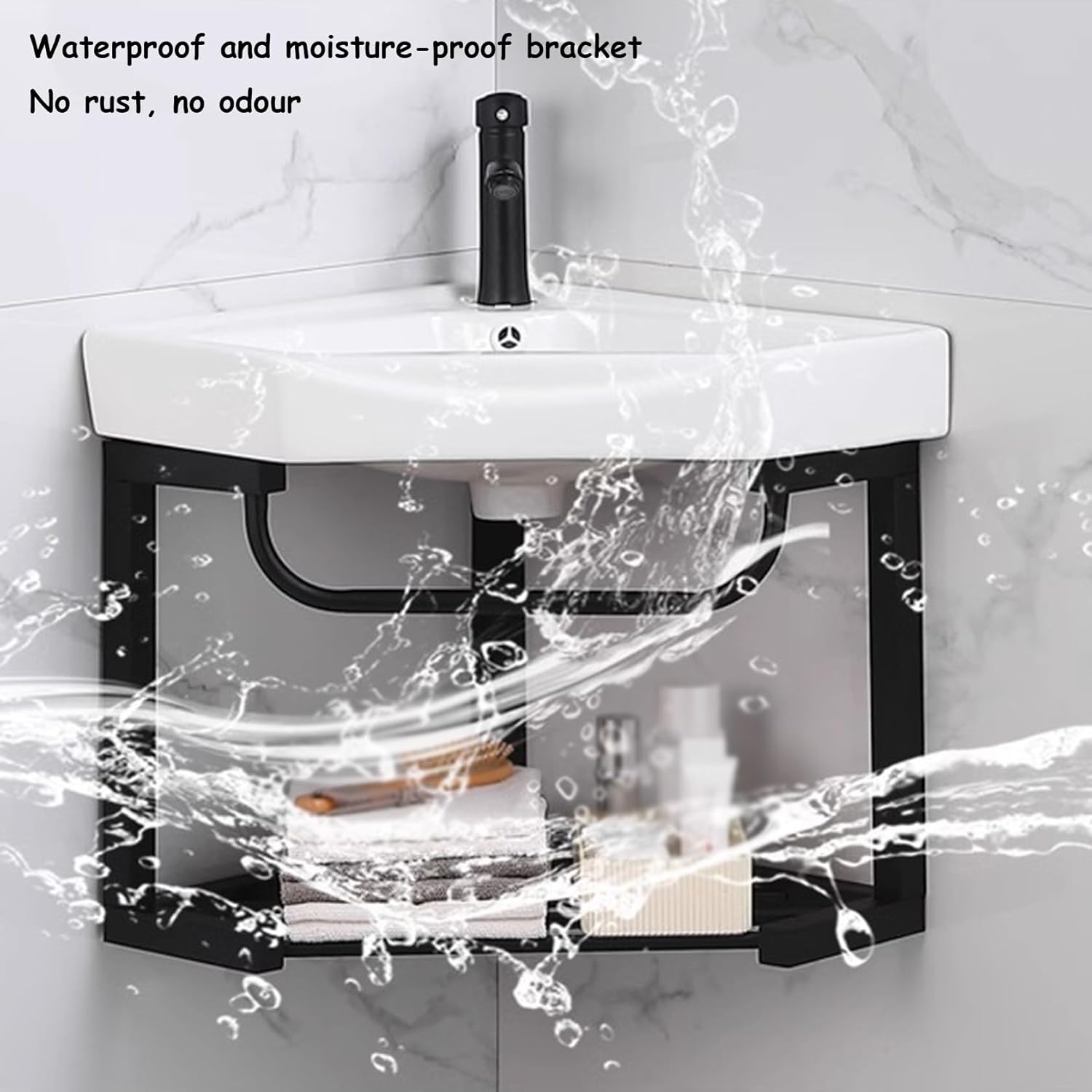 Corner Wall Mount Bathroom Sink, Wall Mounted Bathroom Sink, Bathroom Sink with Towel Rack,Without mirror-42x42cm,Without Mirror-42x42cm