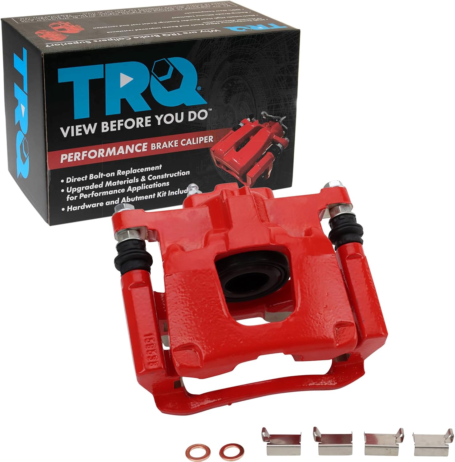 TRQ Rear Left Right Brake Caliper w/Bracket Performance Red Driver Passenger Side Compatible with 2007-2011 Dodge Nitro 2008-2012 Jeep Liberty 2007-2017 Wrangler 2018 Wrangler JK