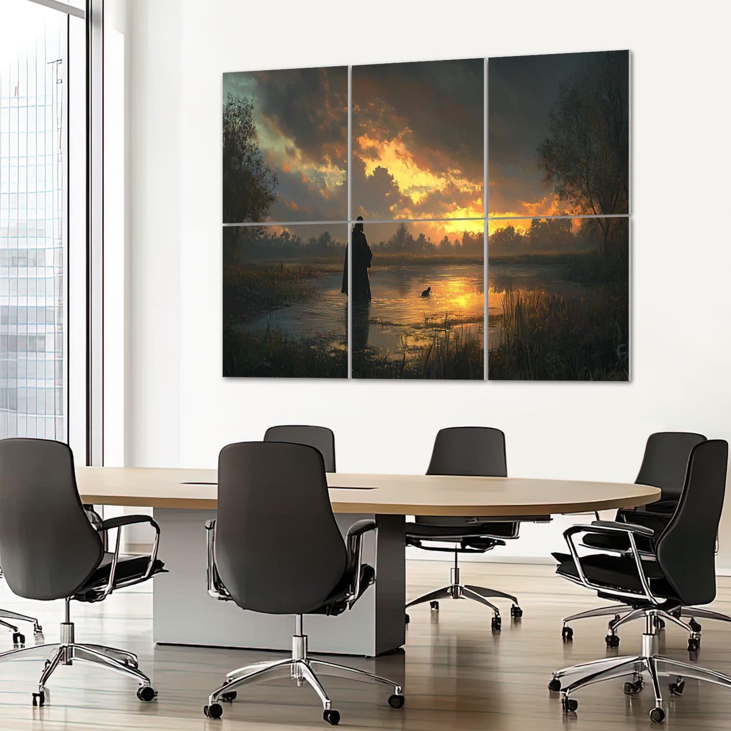 6 Pack Art Acoustic Panels Sound Absorbing Back Sunset Silhouette Water Reflection Trees Stormy Sky Realistic Decorative Soundproof Wall Panels Self Adhesive for Recording Studios Office 72