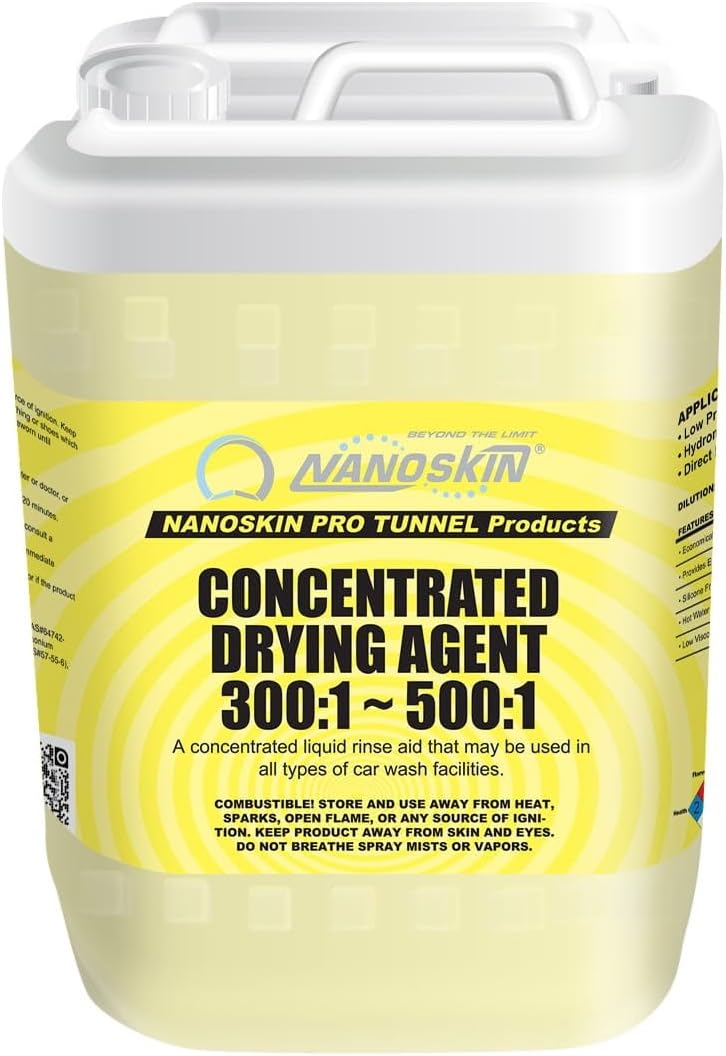 Nanoskin Concentrated Drying Agent – 5 Gallons, 300:1~500:1 Dilution, Silicone-Free Rinse Aid for Car Wash Tunnels, Automatic Wash Systems, and Foam Cannons