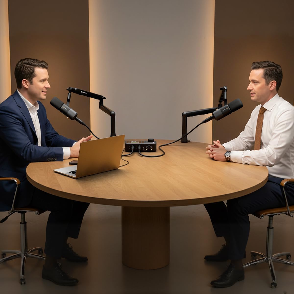 NearStream PodPro Duo Podcast Equipment Bundle for Dual Podcast/Livestream/Sound Creation, Audio Setup with 2 Podcast Microphone, 1 Audio Interface, 2 Mic Boom Arm, 2 XLR Microphone Cable