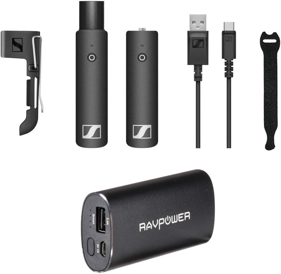 Sennheiser XSW-D Presentation Base Set Wireless Microphone with RAVPower Luster 6700mAh Charger & Fastener Straps 10-Pack Bundle