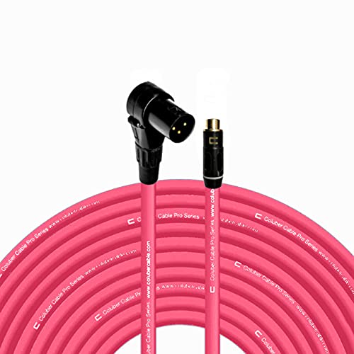 COLUBER CABLE Right Angle XLR Male to RCA Female - 100 Feet - Pink - Pro 3-Pin Microphone Connector for Powered Speakers, Audio Interface or Mixer for Live Performance & Recording
