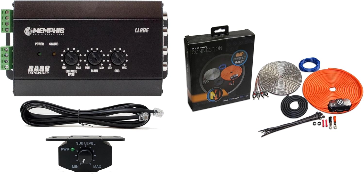Memphis Audio LL2BE 2-Channel Line Output Converter with Digital Bass Restoration and 8GKIT 8-Gauge Amp Install Kit -AFS Fuse Holder