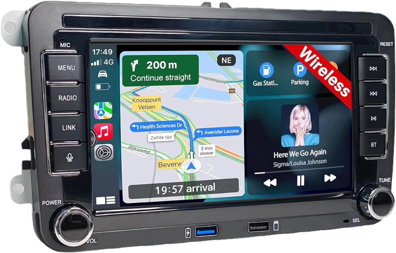 7-Inch IPS Touch Screen Car Stereo for Volkswagen & Seat Polo - Wireless CarPlay & Android Auto, Bluetooth, FM/AM Radio, DSP HiFi Sound, Double DIN Head Unit with Easy Installation