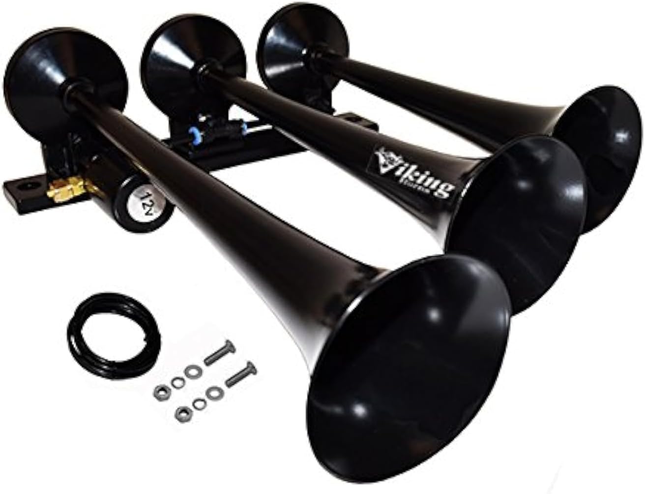 Viking Horns | 3 Trumpet Air Horn (Black) | Super Loud | Train Sound - [V1007B]