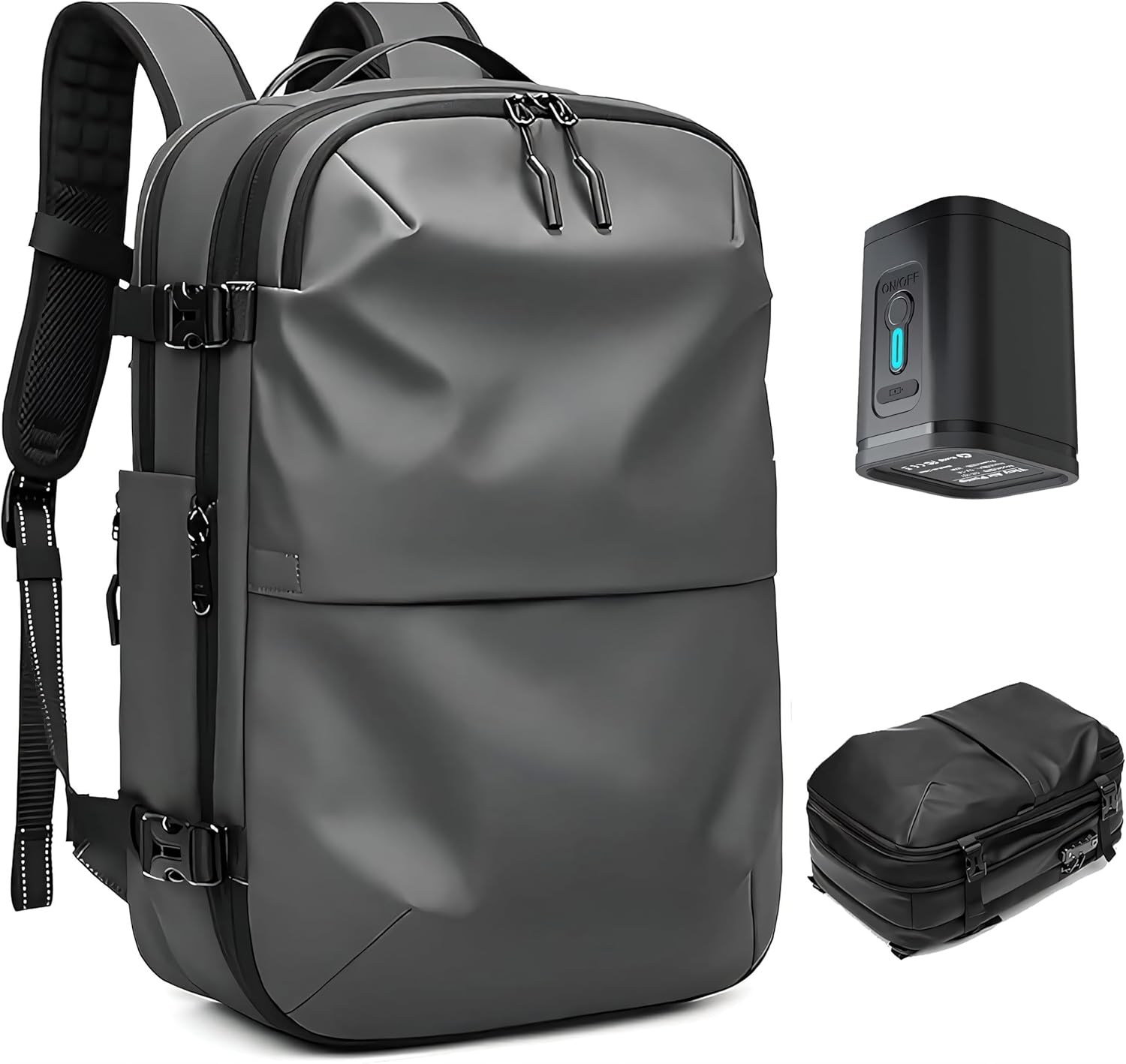 Backpack with Pump Vacpack Seal Air Packing Vacuum System Compression Vac Pack Airbag Airvac Backpack Expand for Travel (Dark Grey, + Electric Vacuum)