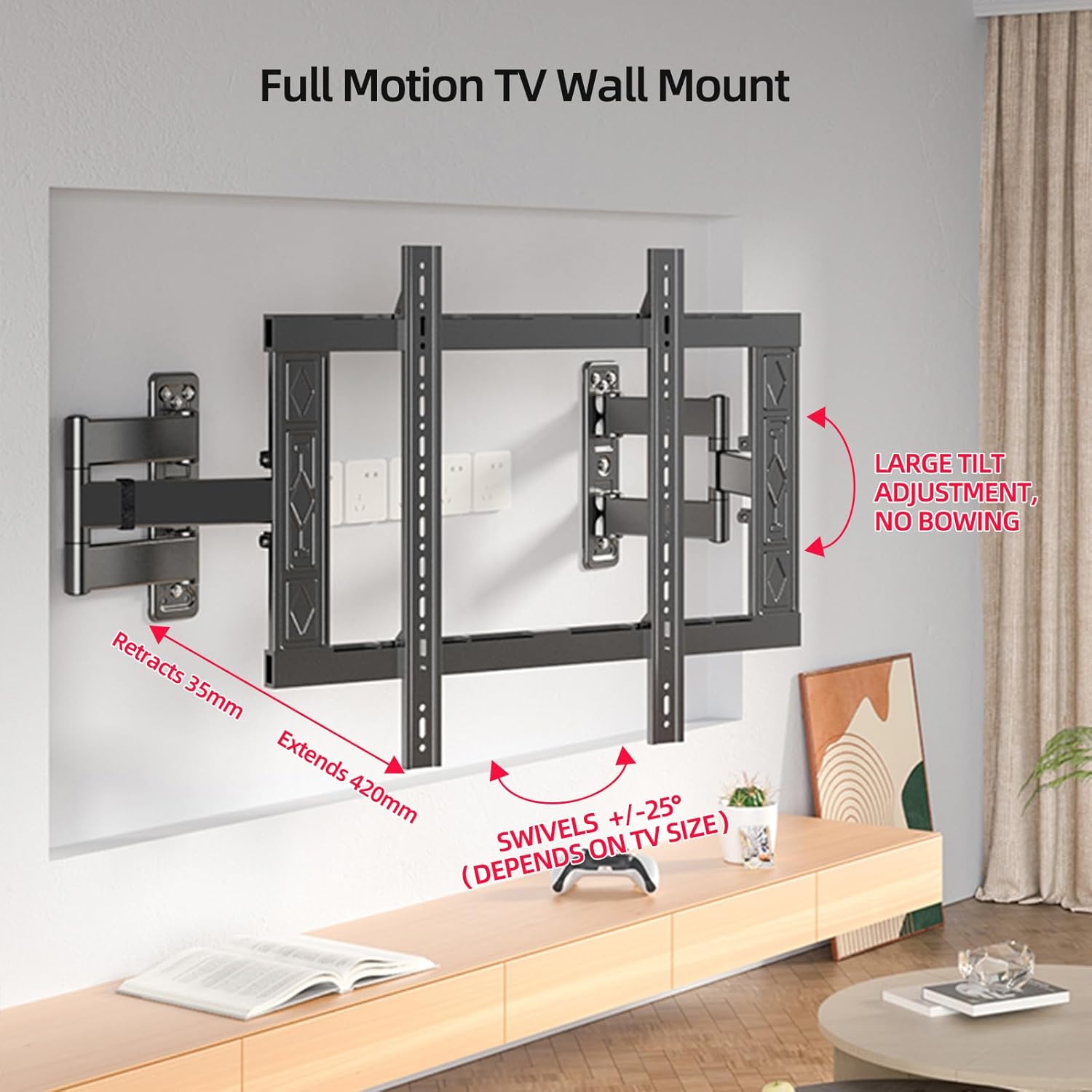 Corner Full Motion TV Wall Mount for 50-80 Inch TVs,Heavy Duty 176lbs Steel,Ultra Slim Dual Articulating Arms,Smooth Tilt Swivel Extension,U-Groove-toInstall,Max VESA 600x600mm,XL-DY694