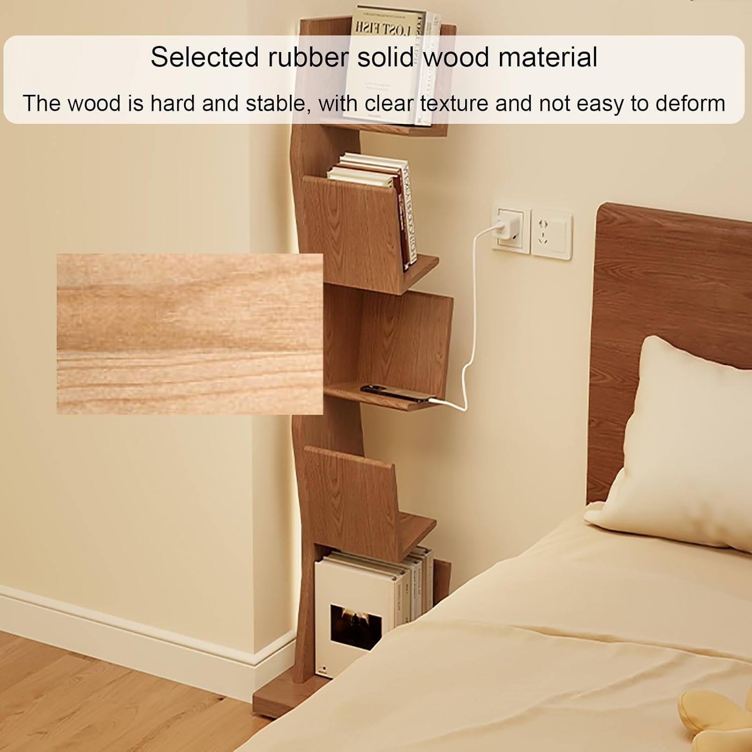 Wood Vertical Bookshelf with Lights, LED Bookcase with Storage Organizer, Corner Bookcase Floor Standing Book Shelf for Living Room, Bedroom & Home Office(Black,128cm/50.4in)