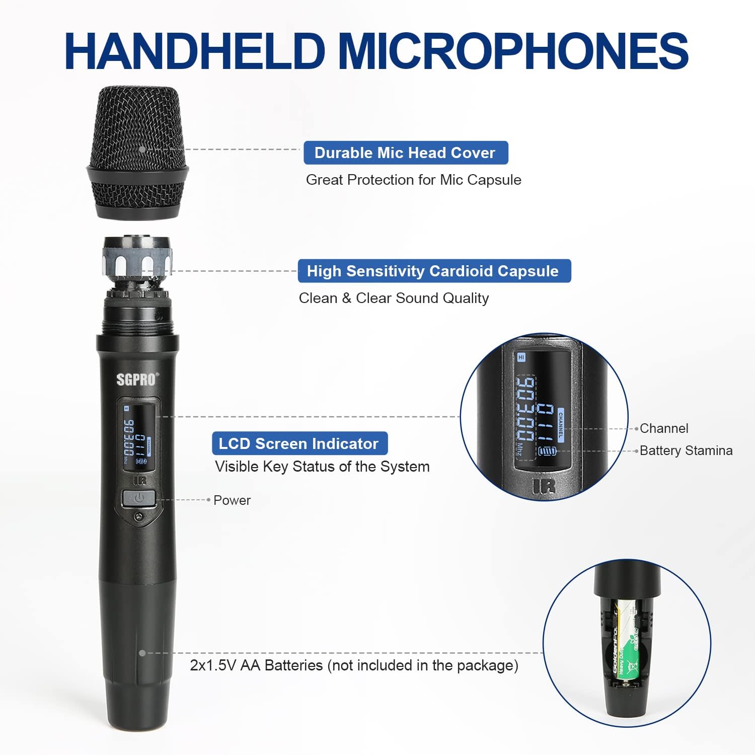 4-Handheld Wireless Microphone System with 65 UHF Channels Each, 262ft Range, Volume Control, Auto-Lock, Mute Function, Perfect for Church, Stage, or Home Use for Premium Sound Quality