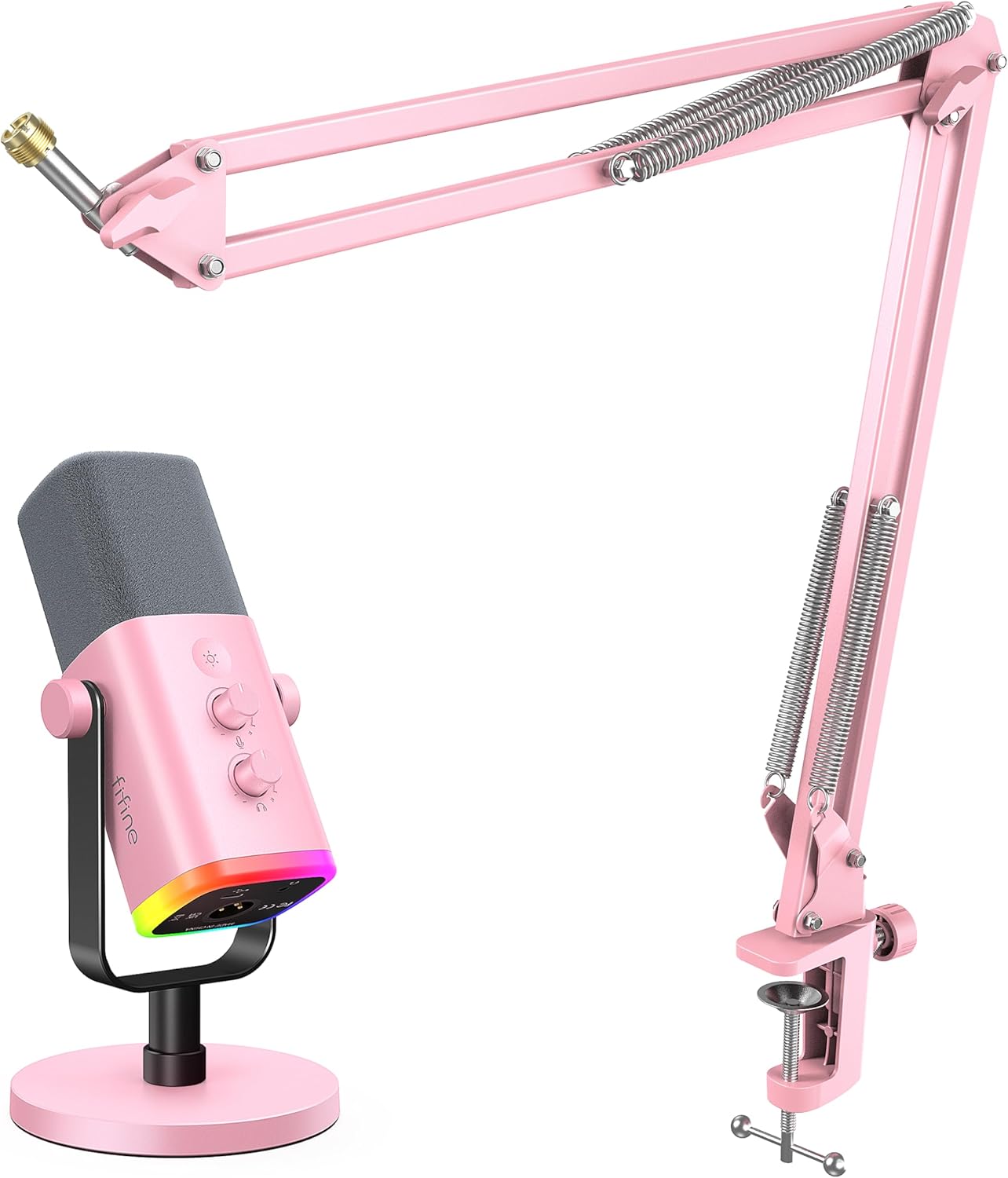 FIFINE XLR/USB Gaming Microphone with Boom Arm, Streaming Dynamic Microphone with RGB, Gain Knob, Headphone Jack, Adjustable Metal Mic Arm Stand for Recording, Podcast-AM8P+CS1P