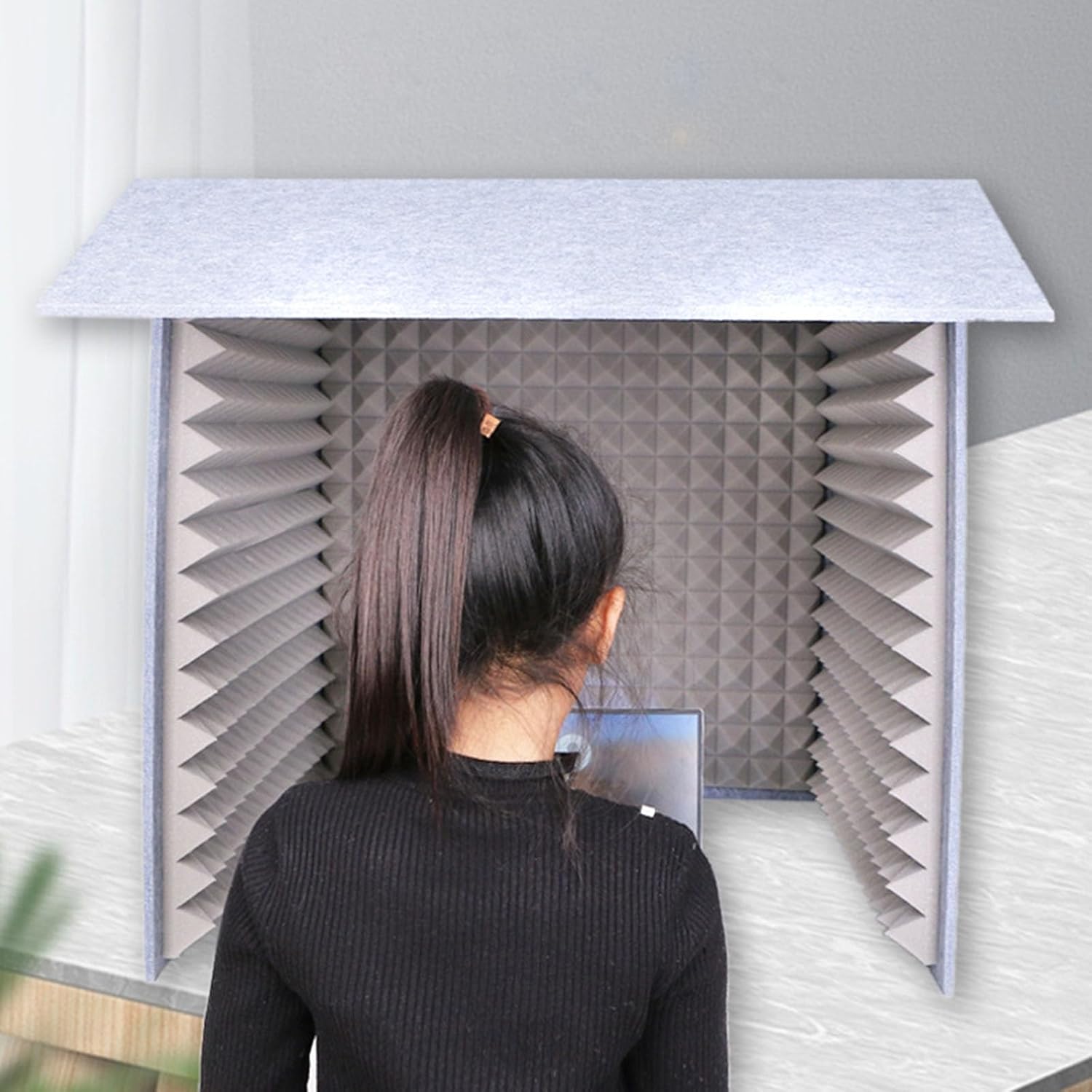 Portable Recording Booth, Desktop Soundproof Cover, Decreasing Noise, Vocal Absorbing Shield, for Microphone Recording Equipment (Grizzle)