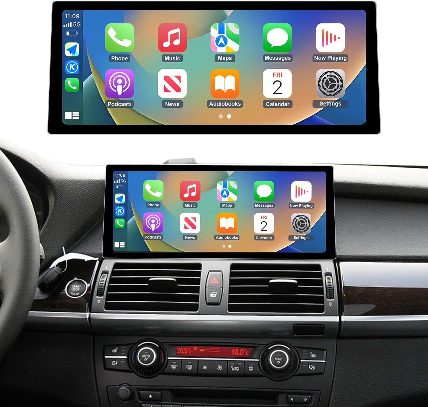 Road Top CarPlay Screen, 12.3 inch Ultra-Narrow Car Radio Touchscreen for BMW X5/X6 Series E70/E71 with CIC System(2009-2014 Year), Car Stereo for CarPlay/Android Auto/MirrorLink