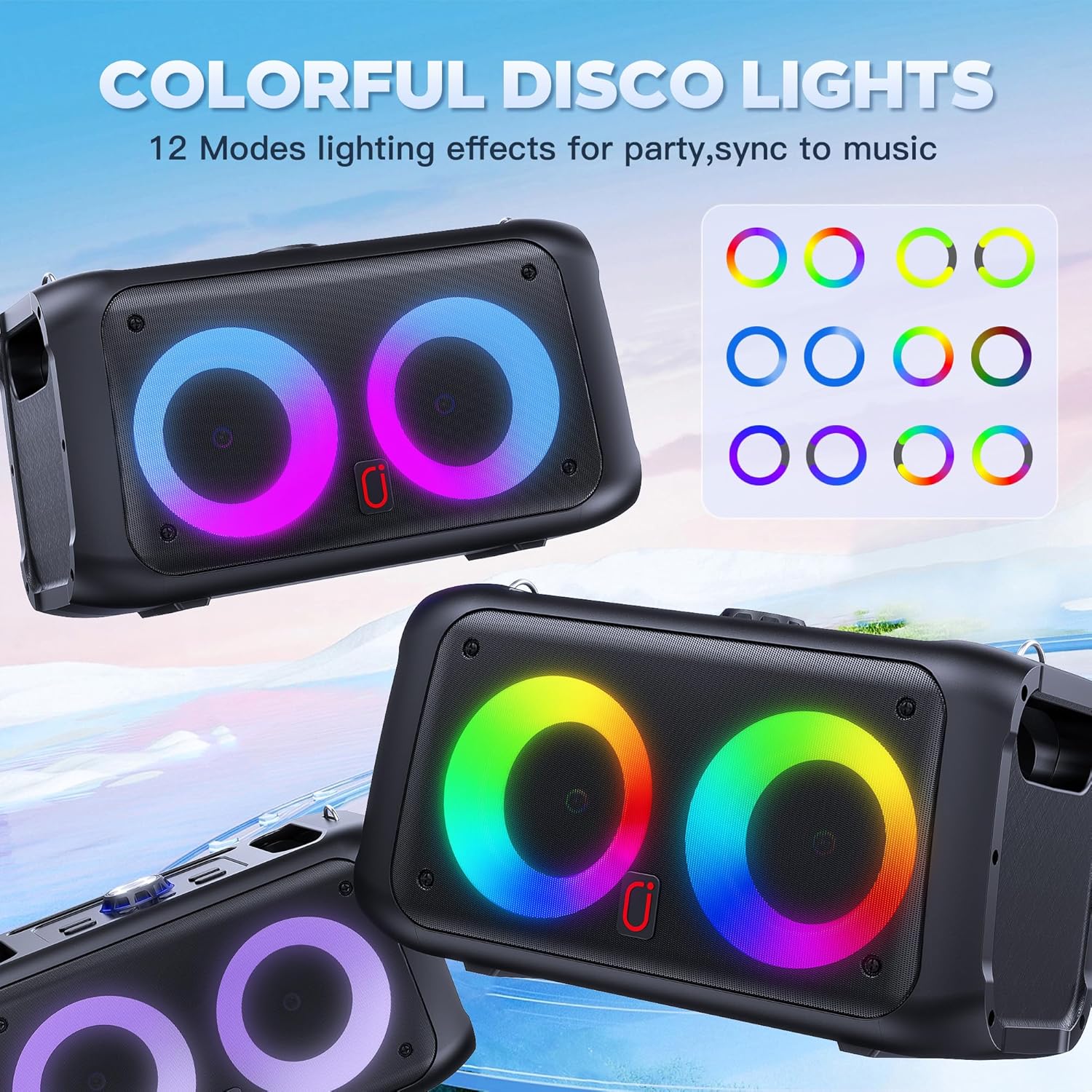 Karaoke Machine for Adults Kids, Bluetooth Party Karaoke Speaker with 2 Wireless Microphones for Singing, PA System with HiFi Sound/Dual 3