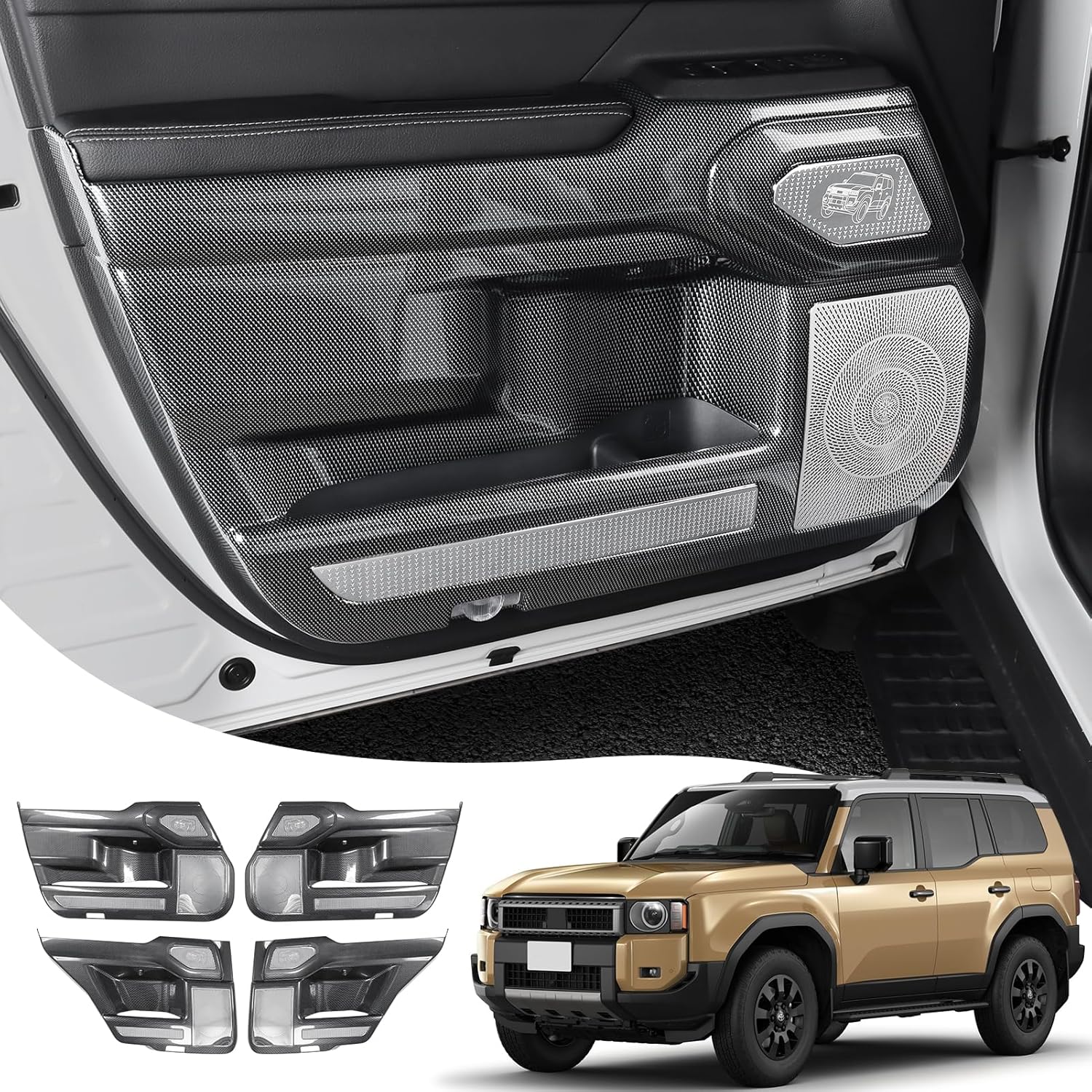 Car Door Kick-Proof Panel Suitable for 2024 2025 2026 Toyota Land Cruiser 250 1958 Prado Carbon Fiber Pattern Interior Protective Cover Anti-Kick Scratch Accessories (All-Inclusive Anti-Kick)