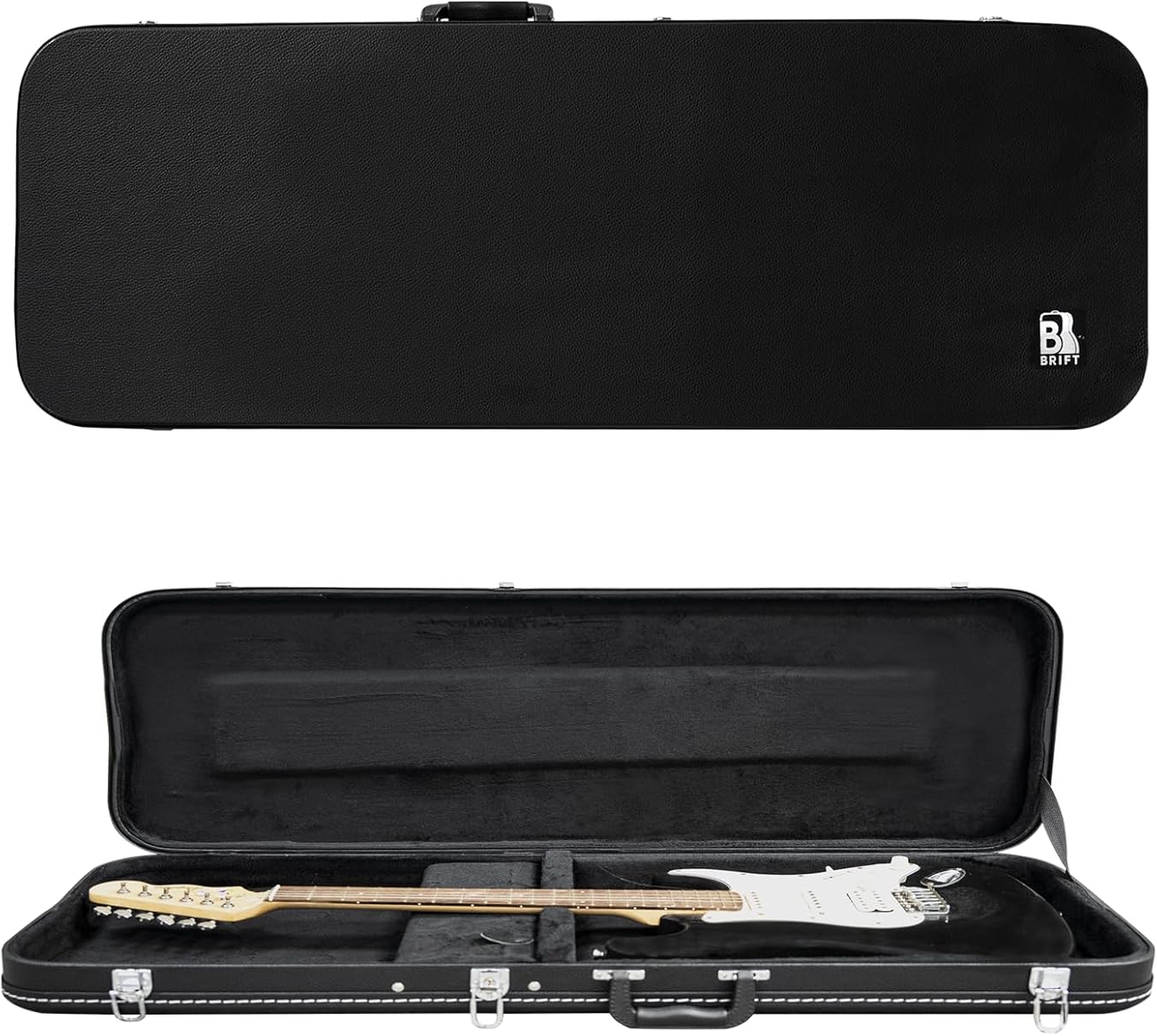 39inch Electric Guitar Case, Hard-Shell Wooden Case for Fender Strat/Tele Style Guitars，PVC Padding & Soft Interior， Black