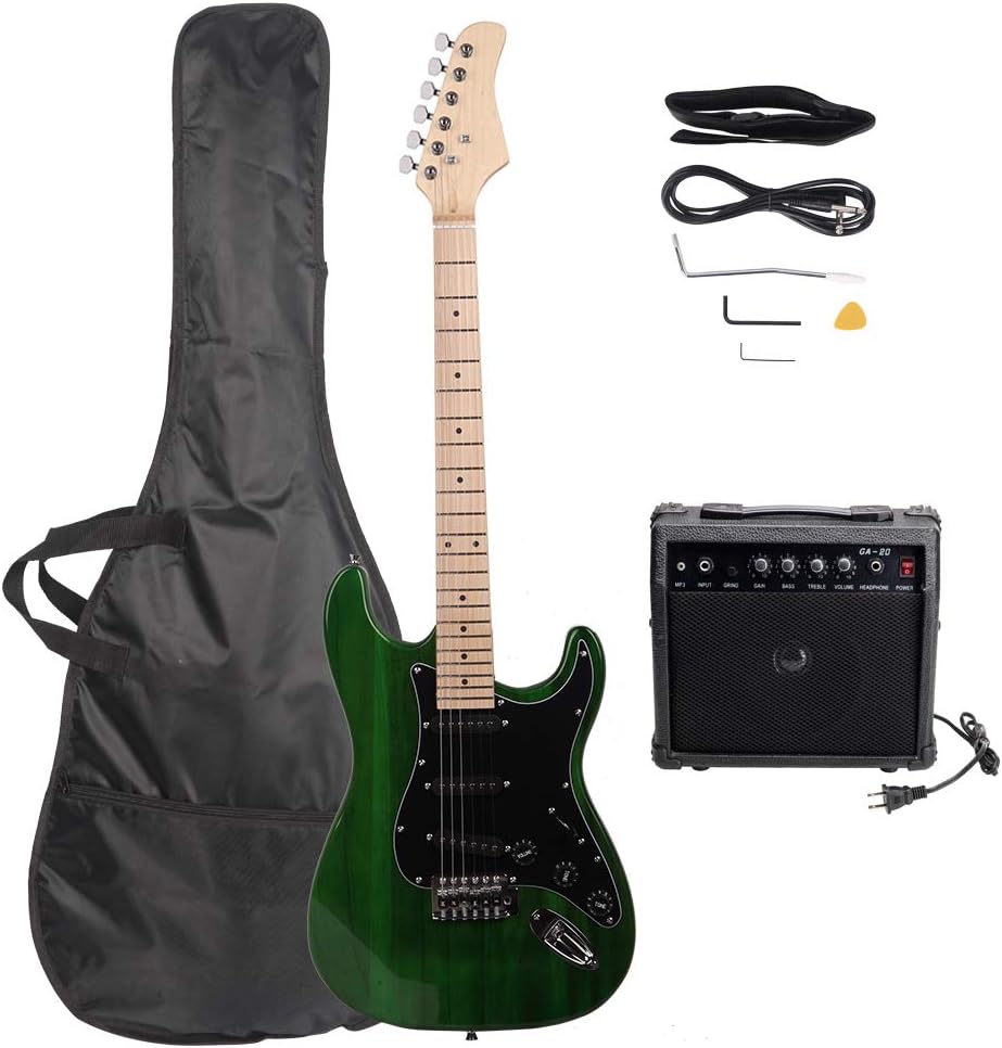ST Stylish Electric Guitars,Professional Electrics Guitar Beginner Kits,Maple Fingerboard Electric Guitars,Portable Youth Electrics Guitar,with Amp Pick Bag,for Adults Beginners and Teens (Green)