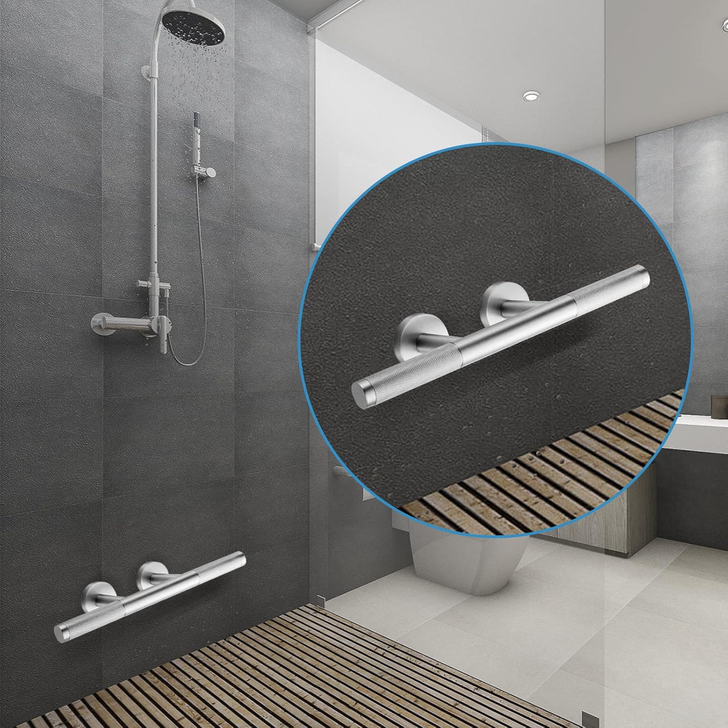 Shower Foot Rest,Brushed Nickel Shower Footrest for Shaving Legs,Knurled Brass Bar Shower Step Foot Ledge for Bathroom/Spa Wall Mount